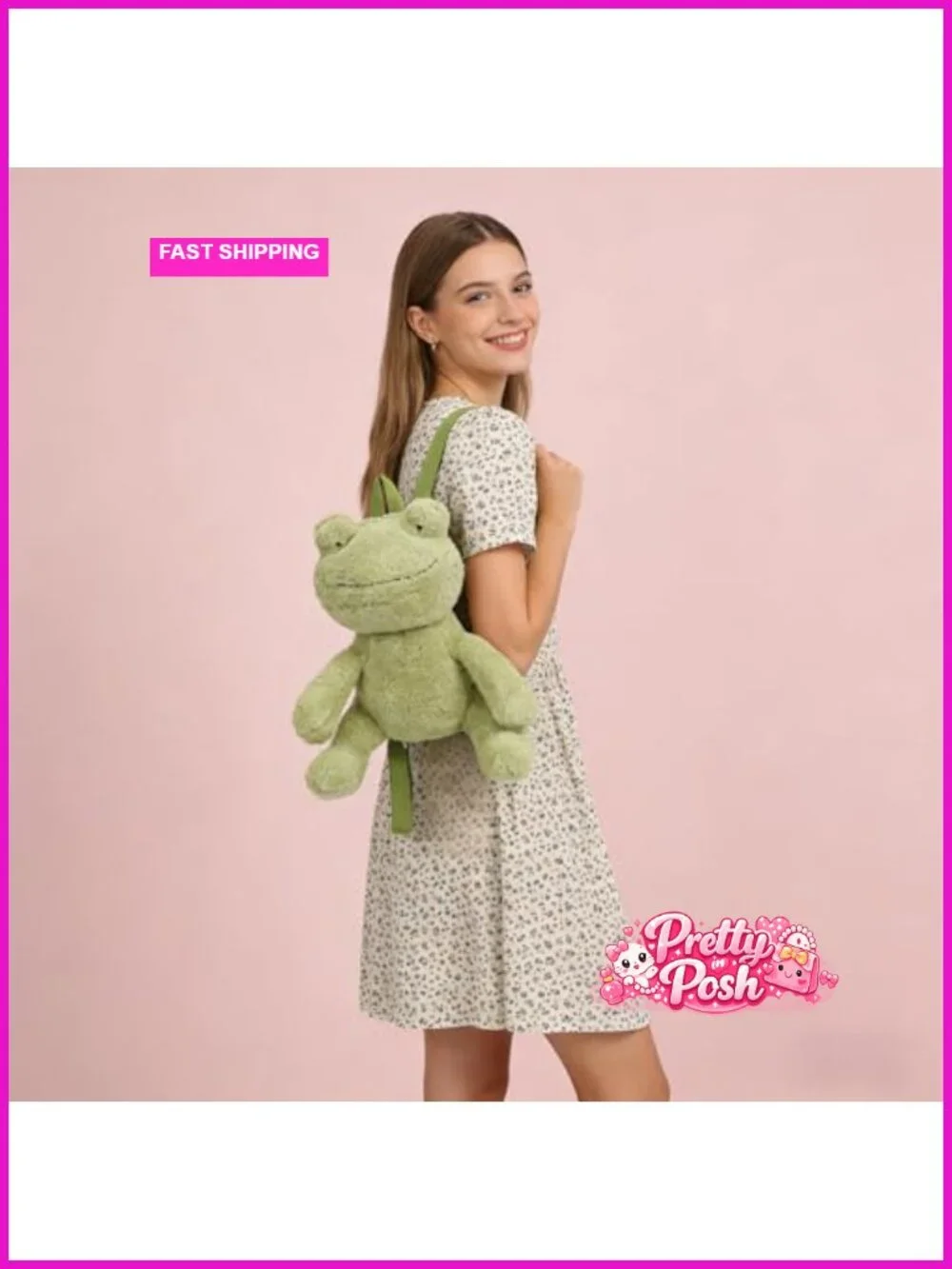 Cute Frog Stuffed Animal Plush Backpack Kawaii Fluffy Bag with Adjustable Strap